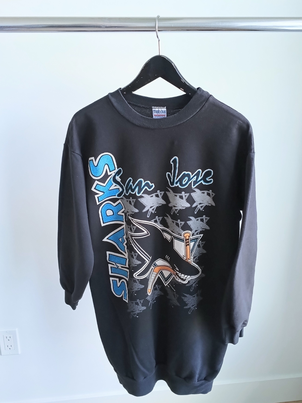 Vintage 1992 True Fan NHL San Jose Sharks Sweatshirt Dress Oversized Black 23x33